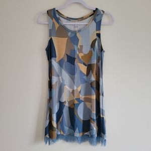 LOGO by Lori Goldstein Layers Abstract Lace Hem Sleeveless‎ Tunic Top S